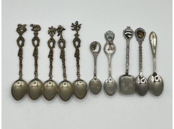 Vintage Souvenir Collectible Tea Spoons W/Johnny Walker Aluminum Water Pitcher (lot Of 11)