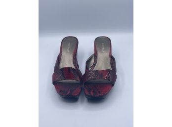Nine West Snake-Print Red & Black Wedge Heels (size 6)