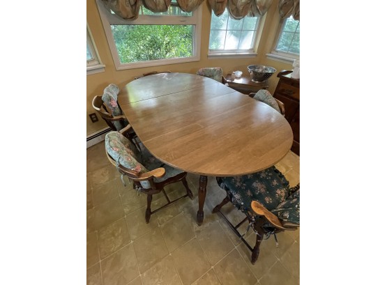 Wooden Dining Room Table W/ 1 Leafs And 6 Victorian Bow Back Chairs