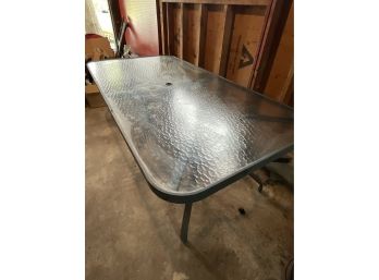 Outdoor Glass Patio Table W/Outlet For Umbrella Insert, Outdoor Dining Room Furniture, Outdoor Patio Table