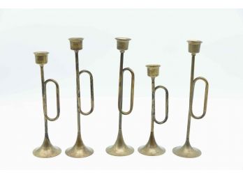Antique Brass Candle Stick Holders, Lot Of 5