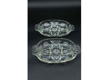 Vintage Oval Clear Crystal Glass - Divided Candy Nut Relish Dish - Lot Of 2