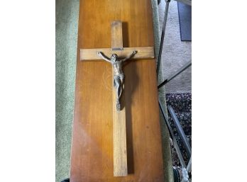 Large Wooden Crucifix W/ Copper Jesus