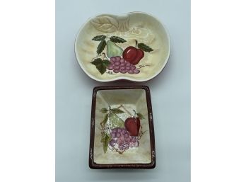 Lot Of 2 Ceramic Decorative Bowls, Fruit Motif