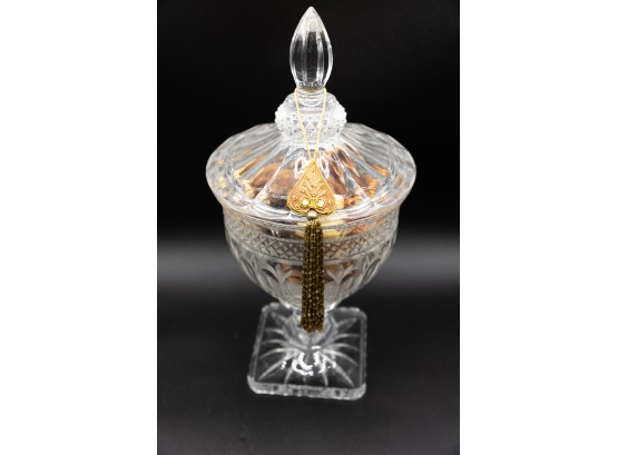 Vintage High Foot Glass Wedding Jar W/ Lid, Glass Decor, Potpourri Included