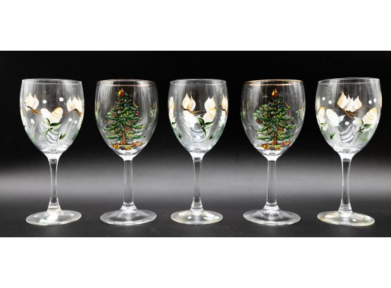 Christmas & Floral Wine Glasses, Decorative Wine Glasses, Christmas Decor