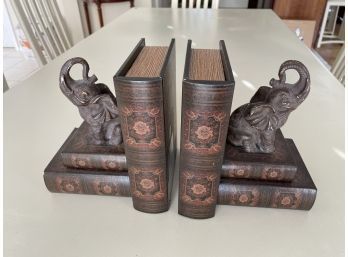 Pair Of  Faux Books & Elephant Bookends