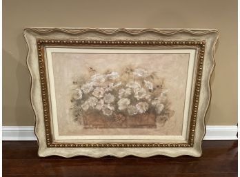 Framed White Floral Bouquet, Bombay White Floral Bouquet Art Painting, Large Framed Art,