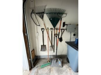 Garage Tools, Racks, Shovels, Saw, Push Broom