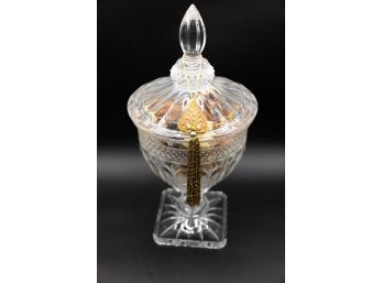 Vintage High Foot Glass Wedding Jar W/ Lid, Glass Decor, Potpourri Included