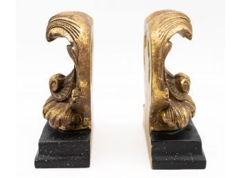 Vintage House Of Borghese Gilt Bookends With Marbleized Base