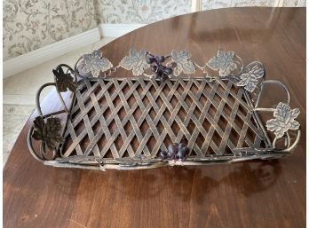 Metal Serving Tray With Leaf And Grape Design