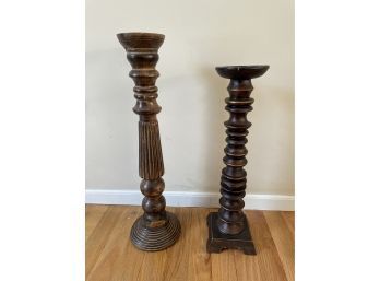 Brown Washed Wood Candle Holders