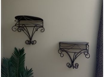 Ornate Wall Display Shelves,  Metal Wall Shelf With Scroll Design, Lot Of 2