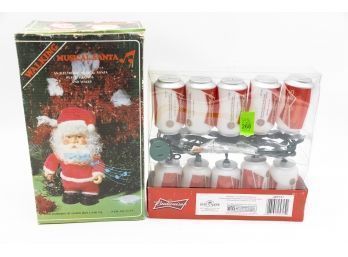 Budweiser Holiday Light Set W/ Walking Musical Santa In Original Box