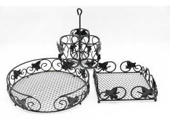 Elegant Metal Caddy Set Featuring Plate, Napkin, And Flatware Holders, Home Decor