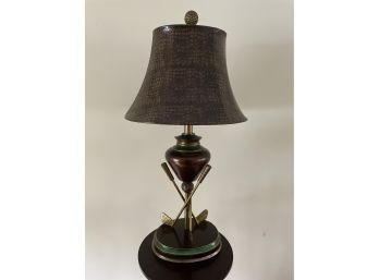 Golf Club Table Lamp W/ Faux Alligator Shade And Golf Ball On Top