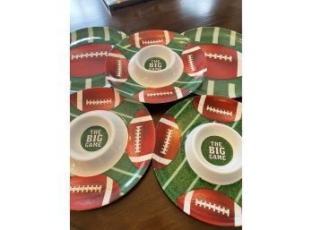 Lot Of Football Plastic Plates And Chip And Dip Bowl