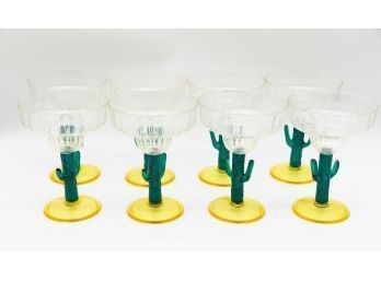 Plastic Cactus Margarita Party Glasses, Lot Of 8, Retro