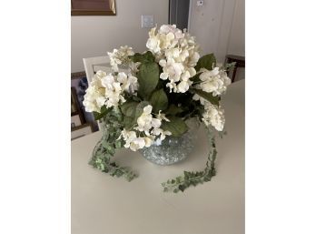Faux Floral Arrangment In Glass Fish Bowl, Home Decor