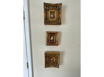 Ornate French Framed Miniature Oil Paintings - 3 Floral Oil Paintings