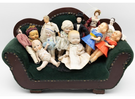 Collection Of Antique Dolls - Miniature Couch Included -  Please See Description