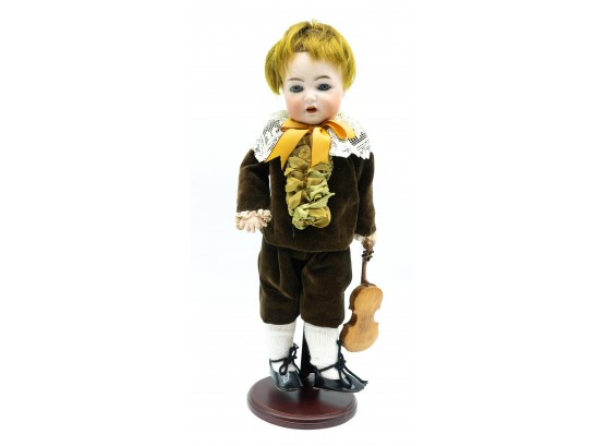 Antique Bisque Doll W/ Violin, 15' Tall