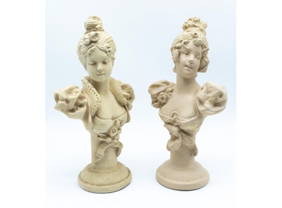 Elegant Bun Lady Roman Bust Composite Statue, Pair