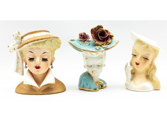 Vintage Head Vase Napco Japan Lucy, Vintage Glamour Lady Head Vase Decor, Japan Porcelain White Lady Head Vase