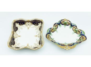 Antique Coalport Handpainted Gilt Porcelain Serving Dish - Lot Of 2