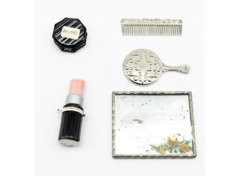 Miniature Doll House Accessories, Vintage Style Vanity Hand Held Mirrors, Comb, Mirror, Lipstick Trinket Box