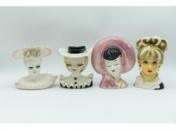 Vintage Lady Head  Vases - Lot Of 4 - Please See Descriptions