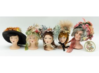Vintage, Miniature  Handmade Dollhouse Wearable Hats - Lot Of 5