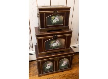 3 Decorative Wooden Boxes W/ Brass Accents