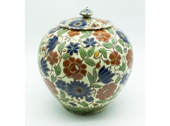 Vintage Floral Pottery, Jar W/ Lid