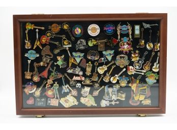 Vintage Pin Collection, Elvis, Hardrock Cafe, Planet Hollywood, Annie, And More, Display Case Included