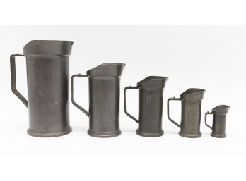 Antique Dutch Pewter Measuring Cups Antique Tin, Set Of 5