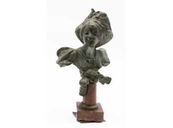 Heavy Cast Iron Victorian Bust On Stand -