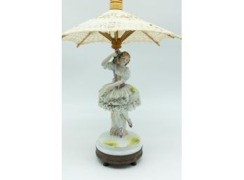 Vintage Ceramic Victorian Balle Dancer Holding Umbrella