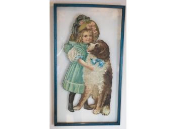 ANTIQUE Circa1890s Children's Chromolitho Girl & Dog ROVER AND HIS LITTLE FRIEND
