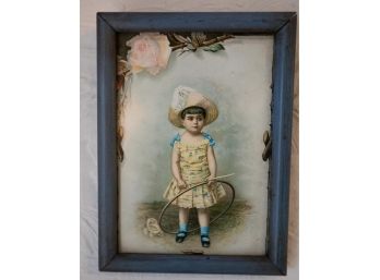 Vintage Framed Hoop Girl, Vintage Art, Home Decor