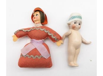 Vintage Bisque Kewpie Doll & Vintage Greek Doll With Hand Painted Face