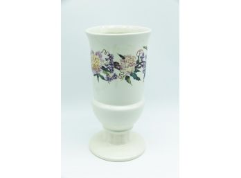 FTD Ceramic Pedestal Cream & Flowers 10' Inches Tall 5 Inch Diameter Flower Vase