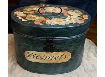 Metal Hand Painted Round Box With Lid Floral, Home Decor