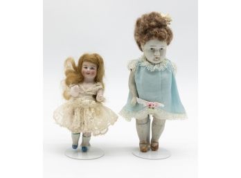 Original Early 1900s Antique All Bisque Doll, Lot Of 2
