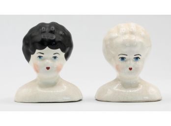 1890s German China Doll Head Salt And Pepper Shakers - Salt & Pepper Shakers, Highly Collectible