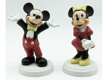 RARE 1996 WALT Disney WORLD Mickey Mouse 'WELCOME FOLKS' Figure &. Disney's MINNIE MOUSE Made In Mexico Bisque