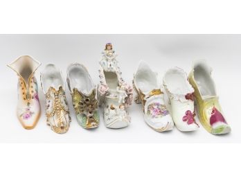Antique Miniature Porcelain Shoes - Germany & Japan -  Lot Of 7
