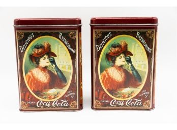 Vintage 1985 Coca Cola Container Tin 'The Palms' Sold Everywhere 5 Rectangle - Lot Of 2