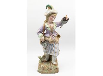 Vintage Ceramic Figurine Of Woman Holding Bird 17' Tall #1196